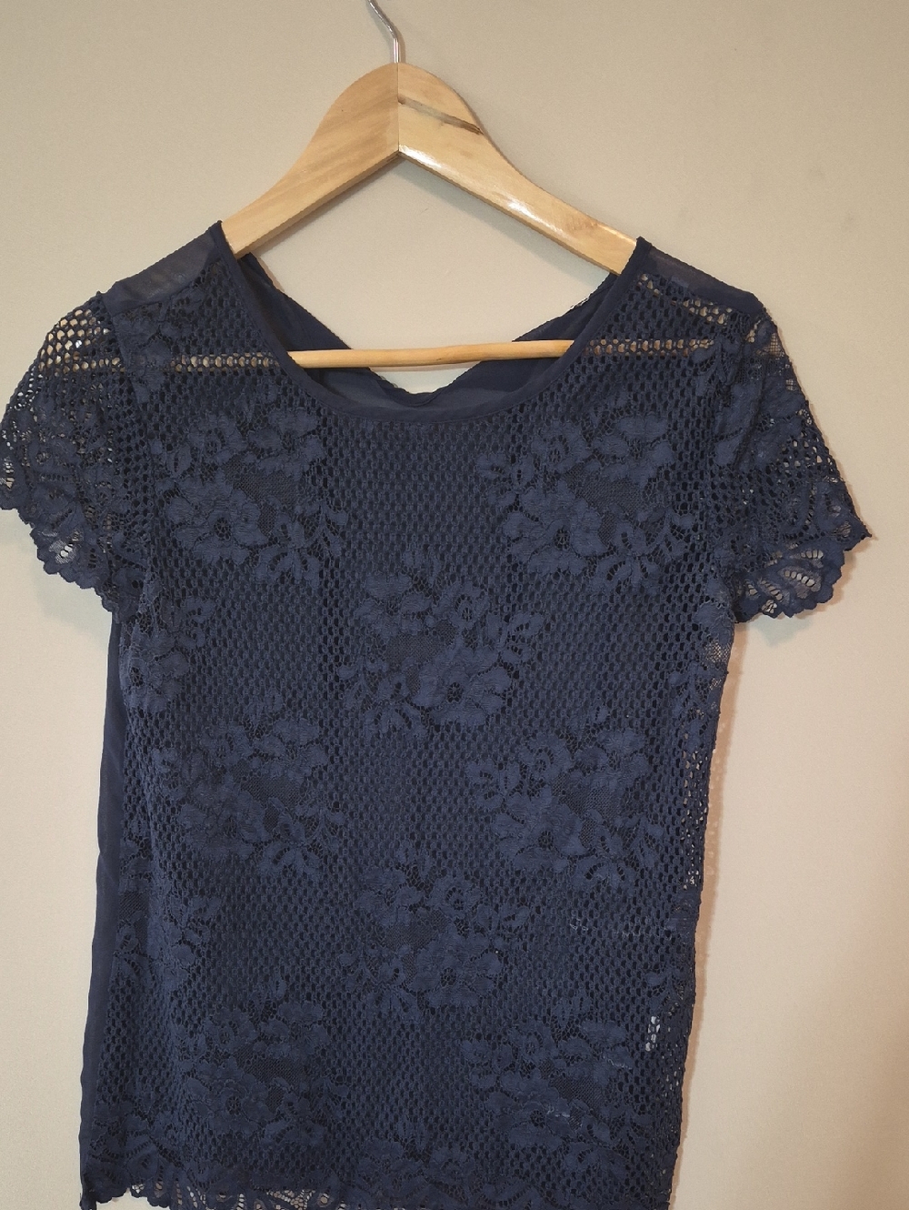 intimissimi Navy Floral Lace Short Sleeve Top